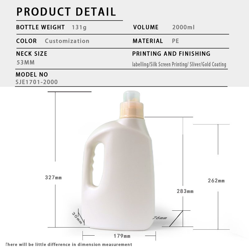Cleaning 2000ml PE Plastic Detergent Bottle with Handle