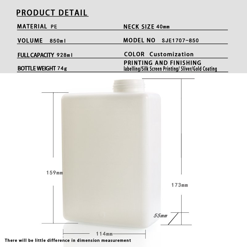 Bath & Body 850ml Rectangular PE Plastic Bottle – 40mm Neck