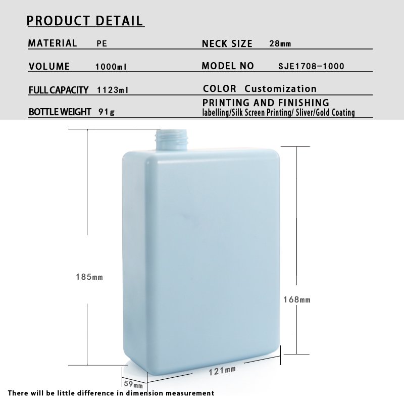 Bath & Body 1000ml Rectangular PE Plastic Bottle – 28mm Neck
