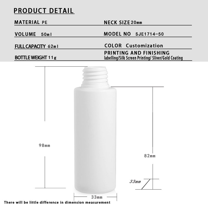 Cosmetic 50ml Mini Cylindrical PE Bottle – 20mm Narrow Neck