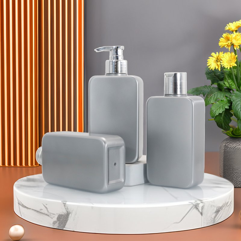 300ml PET Square Cosmetic Bottle with Lotion Pump & Disc-Top (24/410 Neck)