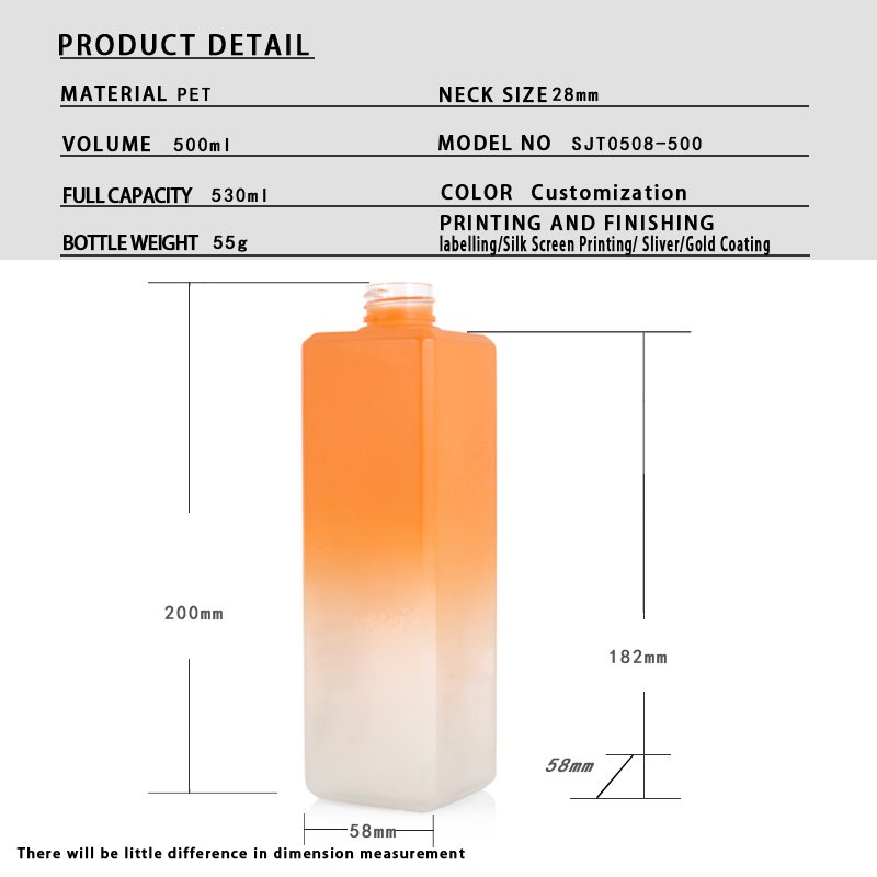500ml PET Square Cosmetic Bottle with Lotion Pump & Disc-Top (24/410 Neck)