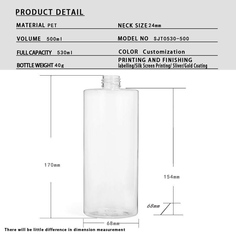 500ml PET Cosmetic Bottle with Lotion & Spray Pump (24/410 Neck)