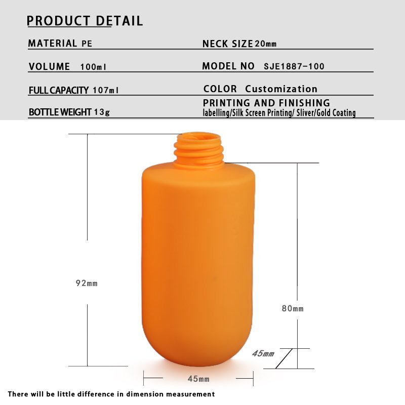 100ml PE Cosmetic Bottle for Facial Cleanser & Lotion – 20mm Neck, 18g