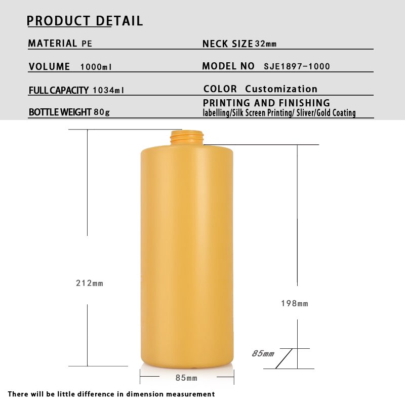 Bath & Body 1000ml PE Bath Bottle for Bulk Refill & Family Size – 38mm Neck, 75g