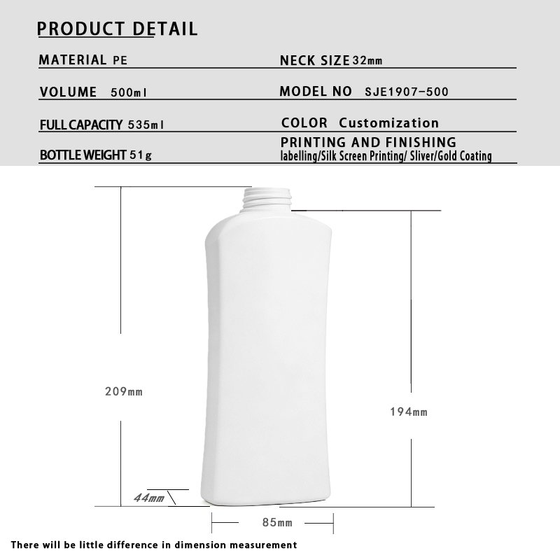 500ml PE Round Bottle for Shampoo & Conditioner – 28mm Neck, 45g