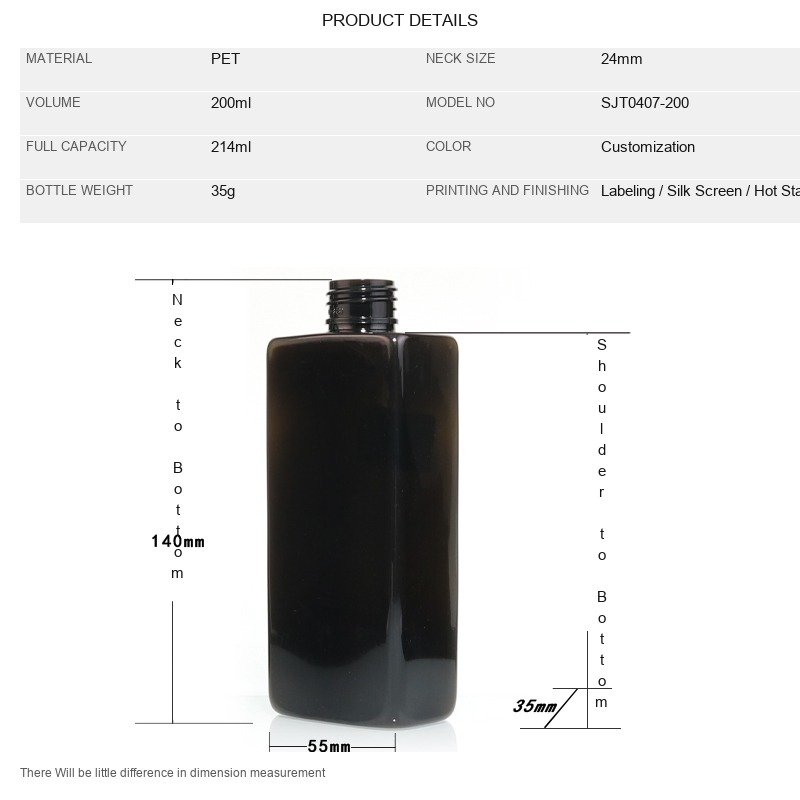 200ml PET Square Bottle for Lotion & Body Wash – 24mm Neck, 26g