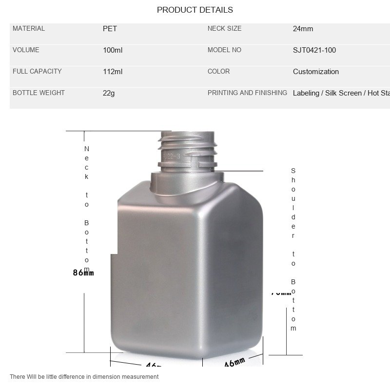 Cosmetic 100ml PET Round Bottle for Serum & Sample – 20mm Neck, 18g