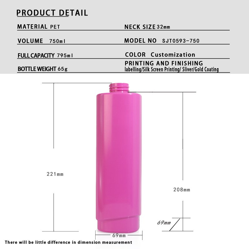 Bath & Body 750ml PET Bath Bottle for Body Wash & Shampoo with Pengshi Logo (28mm Neck, 55g)